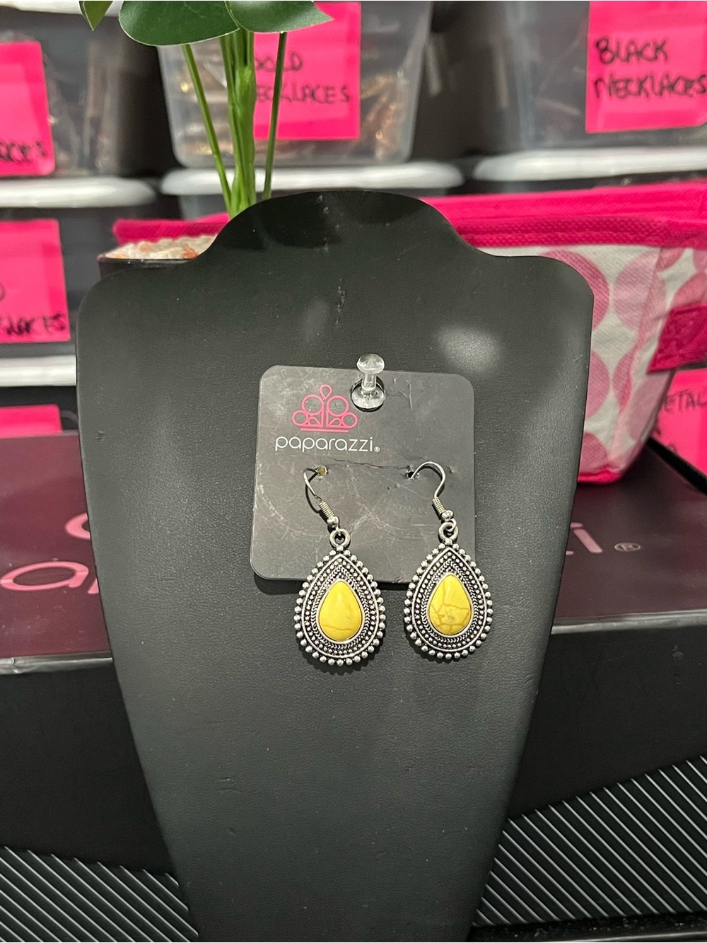 paparazzi Yellow Teardrop Dangle Earrings in Vintage Silver-Tone